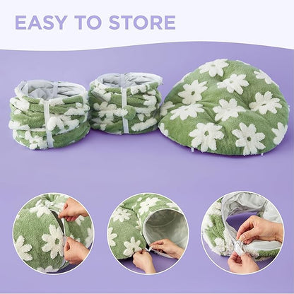 Lesure Large Cat Tunnel Bed - Cute Donut Bed for Indoor Cats with Washable Circle Cushion, Round Pet Peekaboo Cave Toy for Multi Kitten/Puppy/Rabbit, Large Flower Garden Green
