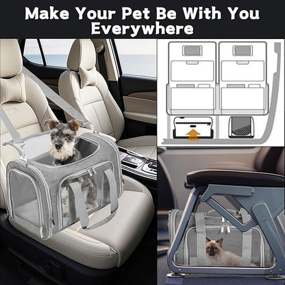 Soft-Sided Cat/Dog/Pet Carrier, Collapsible Pets Travel Carriers for Big Cats/Small Dogs with Shoulder Strap & Removable Mat, Mesh Puppy Carry Bag, Up to 16 Lbs, TSA Airline Approved(Gray)