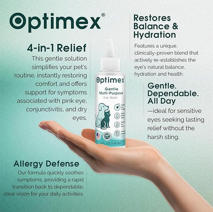 Gentle Multi-Purpose Eye Wash for Dogs & Cats-4 fl oz-Helps with Eye Infections, Redness, Irritation, Tear Stains & Discharge-Supports Pink Eye, Conjunctivitis & Dry Eye Relief-Vet Formulated