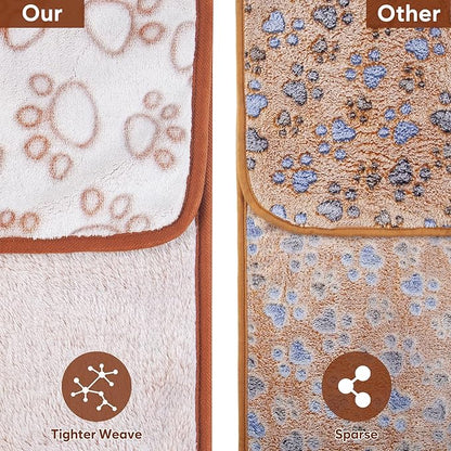 Stuffed Large Brown Premium Soft Dog Blanket, with Flannel Cute Paw Print, 43 * 66 inches, Cat Blanket Maltipoo Puppy Essentials