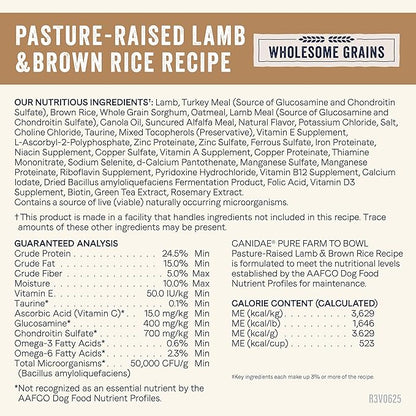 Canidae Pure Farm to Bowl Pasture-Raised Lamb & Brown Rice Dog Food, Adult Dog Food, 4lb
