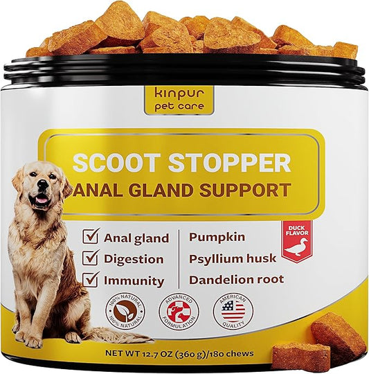 Scoot Stopper Dog Soft Chews w/Fiber for Digestion Support and Comfort - Stool Hardener for Anal Gland Treatment w/Natural Flaxseed, Pumpkin and Psyllium Husk - Stops Scooting and Firms Stool 180c