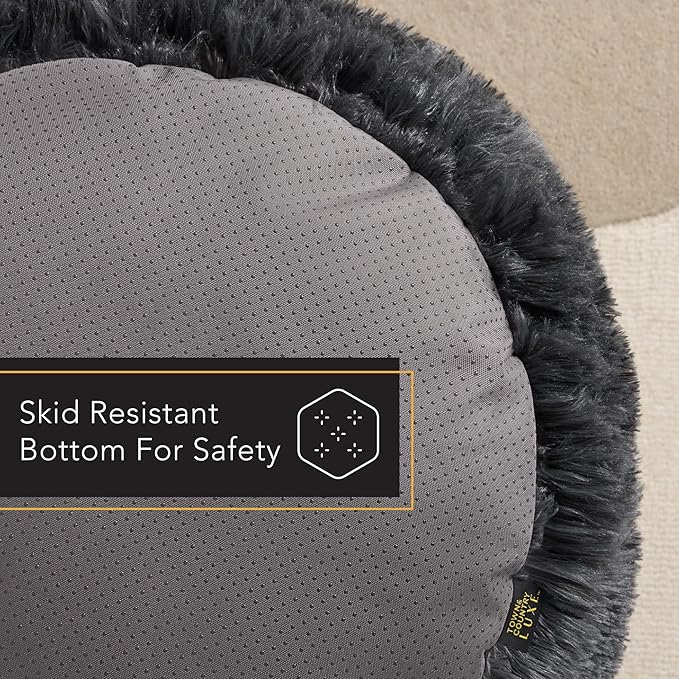 Town & Country Luxe CuddleTown Fuzzy Solid Donut Pet Bed, Soft, Cozy & Calming, Water Repellent, Non-Slip Bottom, 100% Machine Washable, Dark Grey, Medium 28"x28"x7" Round