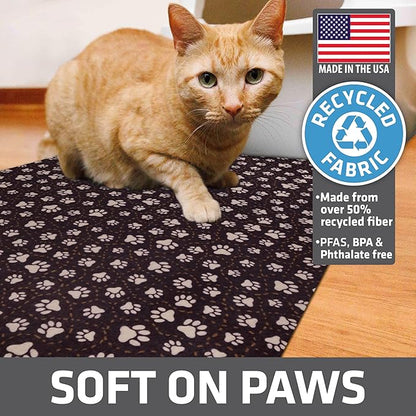 Drymate Original Cat Litter Mat, Contains Mess from Box, Protects Floors, Urine-Proof, Machine Washable, Soft on Kitty Paws, Absorbent, Waterproof (USA Made, Recycled Content) (20”x28”)(Paw Path Tan)