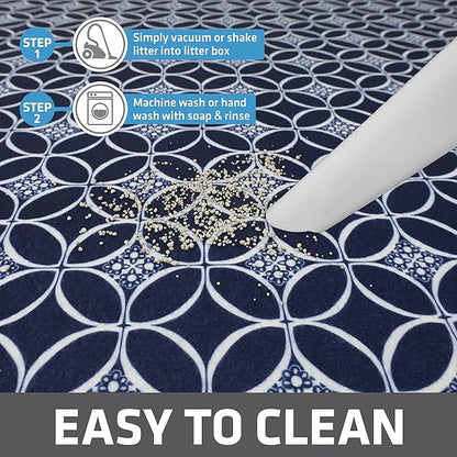 Drymate XL Original Cat Litter Mat, Contains Mess from Box, Protects Floors, Urine-Proof, Machine Washable, Soft on Kitty Paws, Absorbent, Waterproof (USA Made, Recycled Content)(29”x36”)(Indigo Blue)