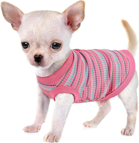 Elevate Your Pet's Comfort and Fashion: Premium 100% Cotton Rib Dog Shirt Vest for Small Breeds Like Chihuahuas, Yorkies, and Puppies .Year-Round Style with Tank-Style Puppy Attire Pink XX-Small