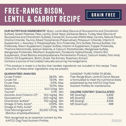 Canidae Pure Farm to Bowl Free-Range Bison, Lentil & Carrot, Adult, Grain-Free Dry Dog Food, 4lb