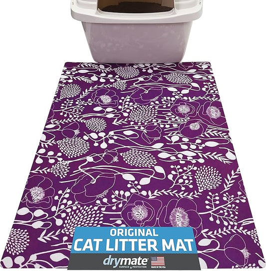 Drymate Original Cat Litter Mat, Contains Mess from Box, Protects Floors, Urine-Proof, Machine Washable, Soft on Kitty Paws, Absorbent, Waterproof (USA Made, Recycled Content) (20”x28”)(Purple Plum)