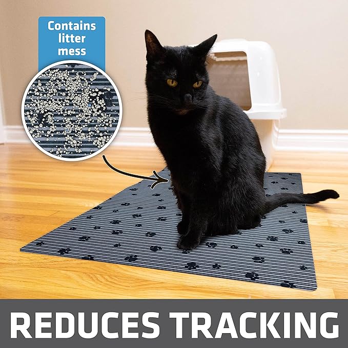 Drymate Original Cat Litter Mat, Contains Mess from Box, Protects Floors, Urine-Proof, Machine Washable, Soft on Kitty Paws, Absorbent, Waterproof (USA Made, Recycled Content) (20”x28”)(GreyStripePaw)