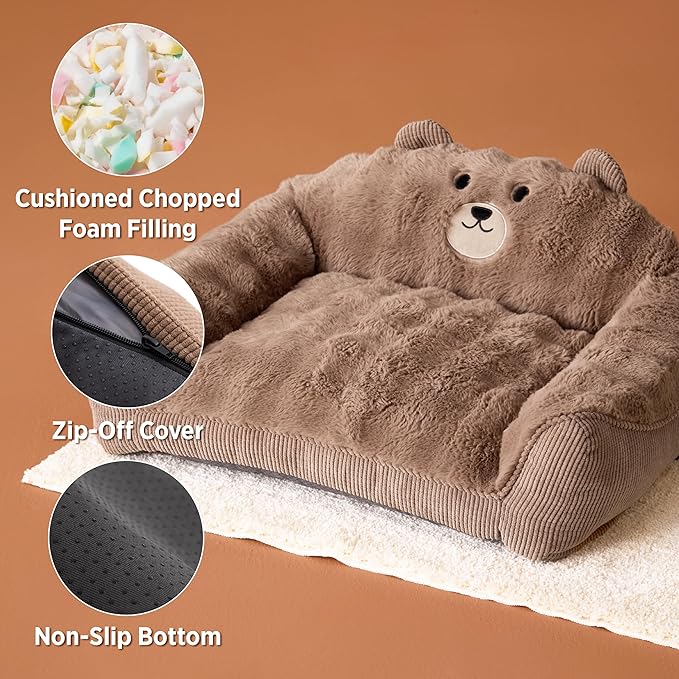 LE SURE Cute Dog Couch for Pets - Fluffy Original Bear Design Dog Beds for Medium Dogs, Pet Sofa with Washable Cover, Supportive Dogs Sofa Bed with Removable, 36inch, Brown