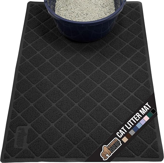 GORILLA GRIP Cat Litter Box Mat, 35x23, Water Resistant, US Designed Kitty Litter Trapping Mats, Easy to Clean, Scatter Control, Less Mess and Clean Floors, Kitten Supplies for Indoor Cats, Black