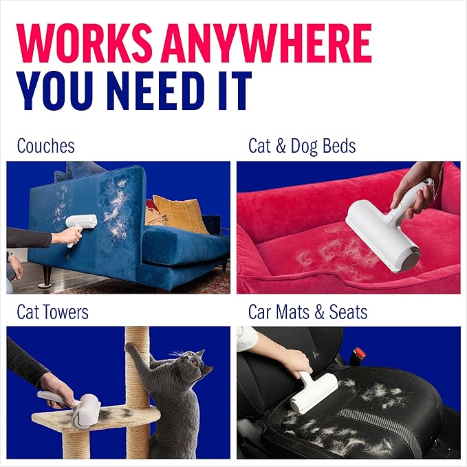 ChomChom Roller Pet Hair Remover – Original Size Reusable Lint Roller for Cat & Dog Hair on Furniture, Couch, Carpet, Car, Rugs & Bedding – Portable, Eco-Friendly (White)