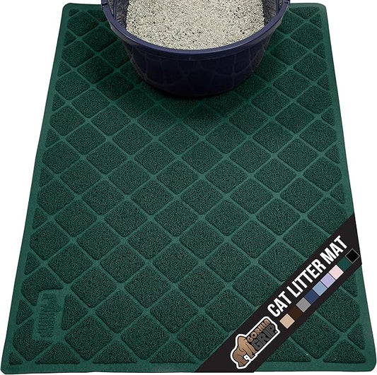 GORILLA GRIP Cat Litter Box Mat, Water Resistant, US Designed Kitty Litter Trapping Mats, Easy to Clean, Scatter Control, Less Mess and Clean Floors, Kitten Supplies for Indoor Cats 24x17 Hunter Green