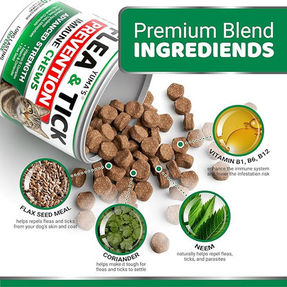 Flea Treatment for Cats - Flea and Tick Prevention for Cats - 160 Soft Treats - Natural Oral Supplement Pills for Kittens - All Breeds & Ages - Made in USA