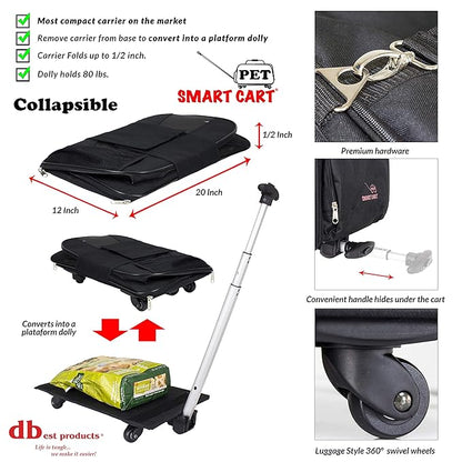 dbest products Smart Cart Pet Carrier with Wheels, Airline Approved Dog and Cat Carrier with Telescoping Handle, 21x12x12in, 24 lb Capacity, Black