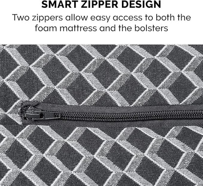 Furhaven Orthopedic Dog Bed for Medium/Small Dogs w/ Removable Bolsters & Washable Cover, For Dogs Up to 35 lbs - Plush & Woven Decor Comfy Couch Sofa - Diamond Gray, Medium