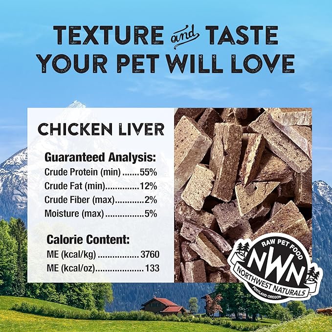 Northwest Naturals Raw Rewards Freeze-Dried Chicken Liver Treats for Dogs and Cats - Bite-Sized Pieces - Healthy, 1 Ingredient, Human Grade Pet Food, All Natural, Proudly Made in USA, 3 Oz (Pack of 1)
