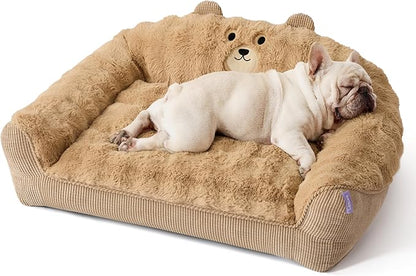 LE SURE Cute Dog Couch for Pets - Fluffy Original Bear Design Dog Beds for Medium Dogs, Pet Sofa with Washable Cover, Supportive Dogs Sofa Bed with Removable, 36inch, Almond