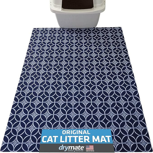 Drymate XL Original Cat Litter Mat, Contains Mess from Box, Protects Floors, Urine-Proof, Machine Washable, Soft on Kitty Paws, Absorbent, Waterproof (USA Made, Recycled Content)(29”x36”)(Indigo Blue)