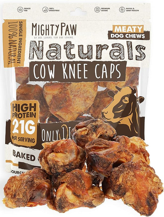 Mighty Paw Naturals Dog Bones - Cow Knee Caps & Knuckle Bones for Dogs (8 Pack) | 100% Natural Beef Knee Caps, Meaty Pet Treat