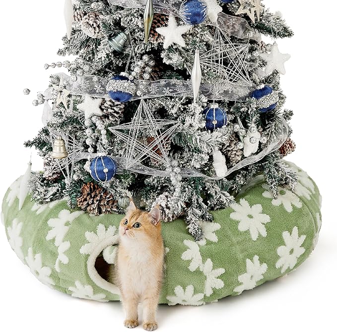 Lesure Cat Tunnel Bed for Indoor Cats - Cute Cat Donut Tunnel Toys for Small Large Cats with Washable Circle Cushion, Round Pet Peekaboo Cave Toy for Kitten/Puppy/Rabbit, Standard Flower Garden Green