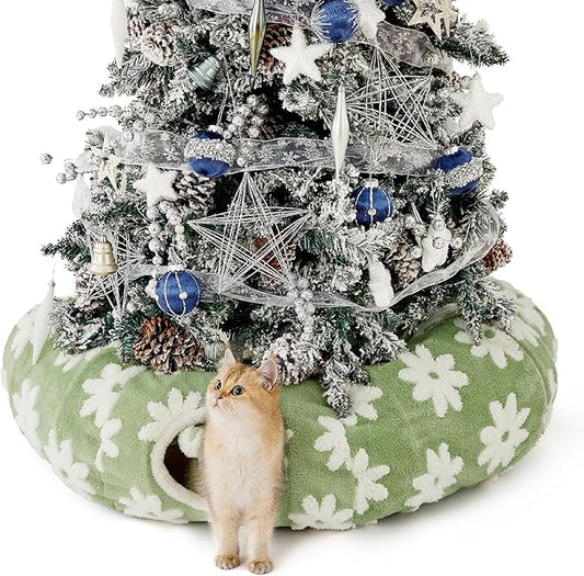 Lesure Cat Tunnel Bed for Indoor Cats - Cute Cat Donut Tunnel Toys for Small Large Cats with Washable Circle Cushion, Round Pet Peekaboo Cave Toy for Kitten/Puppy/Rabbit, Standard Flower Garden Green