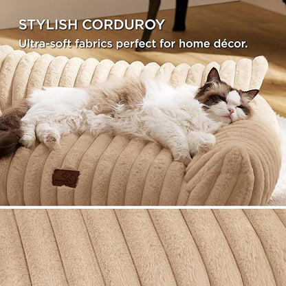 Bedsure Cute Dog Couch for Pets - Fluffy Dog Sofa with Premium Soft Corduroy Fleece, Pet Couch Bed with Washable Cover, Supportive Pet Sofa Bed for Medium Large Dogs, 36inch, Tuscan Beige