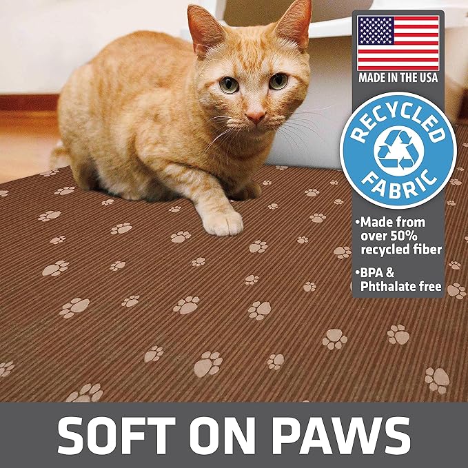 Drymate XL Original Cat Litter Mat, Contains Mess from Box, Protects Floors, Urine-Proof, Machine Washable, Soft on Kitty Paws, Absorbent, Waterproof (USA Made, Recycled Content)(28”x36”)(BrownTanPaw)