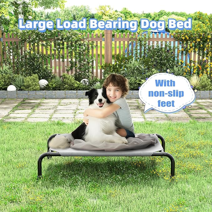 Simple Trending Elevated Dog Bed, Waterproof Small Pet Cot, Breathable Cooling Raised Pet Bed for Small Dogs Breeds Load 200lb, 36.5" x 22.5", Grey