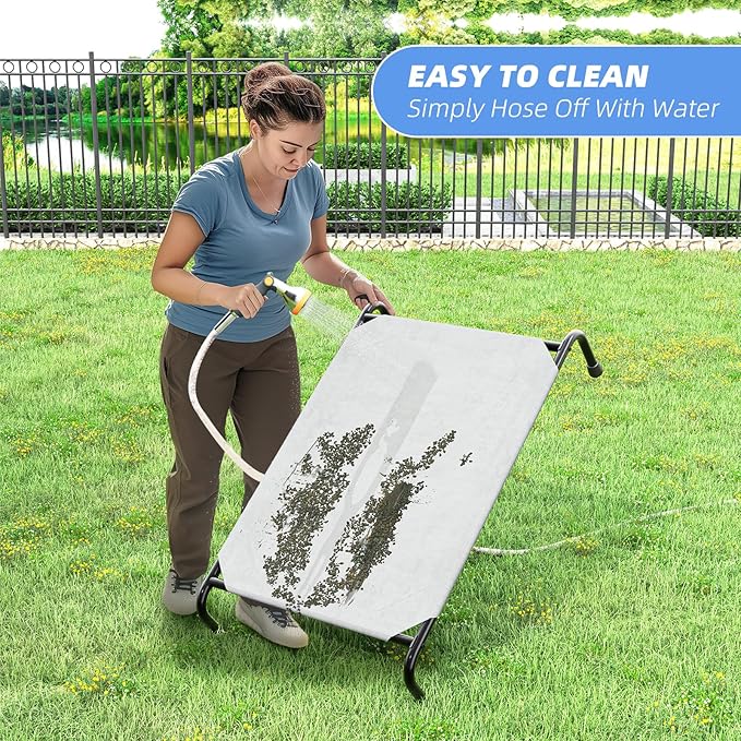 Simple Trending Elevated Dog Bed, Waterproof Small Pet Cot, Breathable Cooling Raised Pet Bed for Small Dogs Breeds Load 200lb, 36.5" x 22.5", Grey