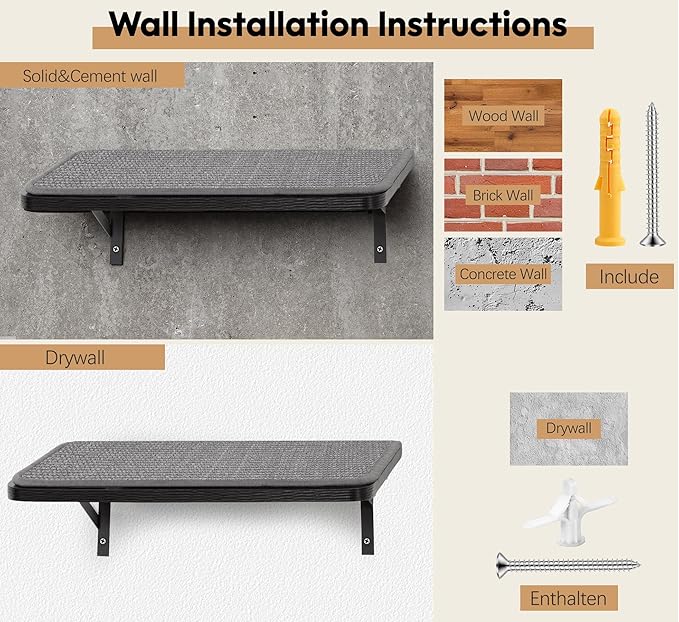 Cat Wall Shelves Set of 2, Black Solid Wood Cat Lounging Shelf with Grey Sisal Cushion, Wall-Mounted Space-Saving Climbing Shelf, Window Perch for Kittens & Cats, Black Furniture for Indoor