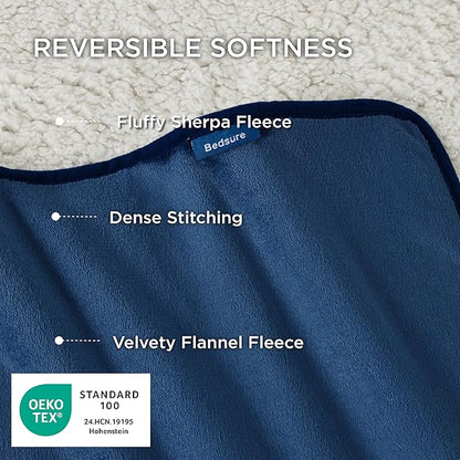 Bedsure Cat Blanket for Indoor Cats - Waterproof Calming Cat Blankets for Couch Protection, Sherpa Fleece Pet Blanket, Soft Plush Reversible Throw Furniture Protector, 40"x30", Blue