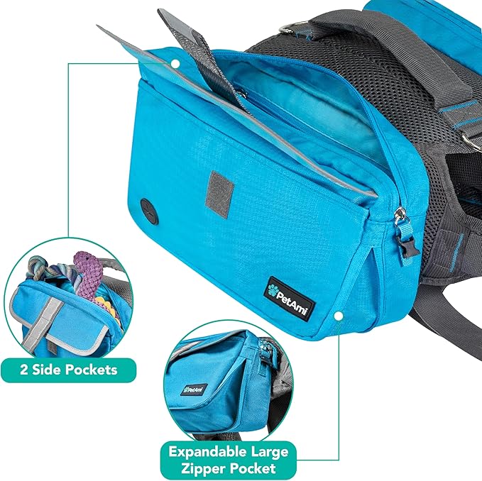 PetAmi Dog Backpack for Medium & Large Dogs, Saddle Bag for Dogs to Wear for Hiking, Pet Backpack Harness Dog Pack with Reflective Side Pockets for Walking Running