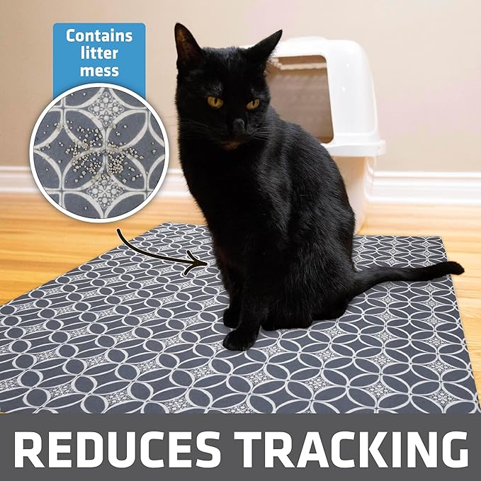 Drymate XL Original Cat Litter Mat, Contains Mess from Box, Protects Floors, Urine-Proof, Machine Washable, Soft on Kitty Paws, Absorbent, Waterproof (USA Made, Recycled Content)(29”x36”)(Indigo Grey)