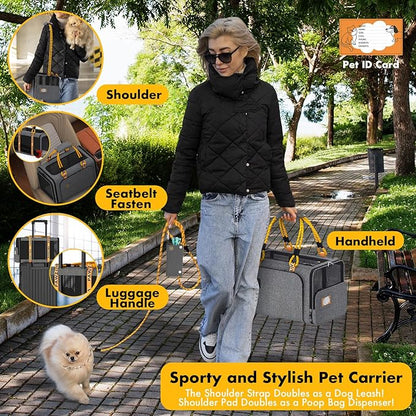 PAWZIDEA Expandable Pet Carrier with Wheels, 18"X11"X11" TSA-Approved Cat Carrier for 2 Cats Under Seat, Soft-Sided Top Load Dog Carrier for Small Dogs Rolling Travel Bag w/Telescopic Handle, ID Card