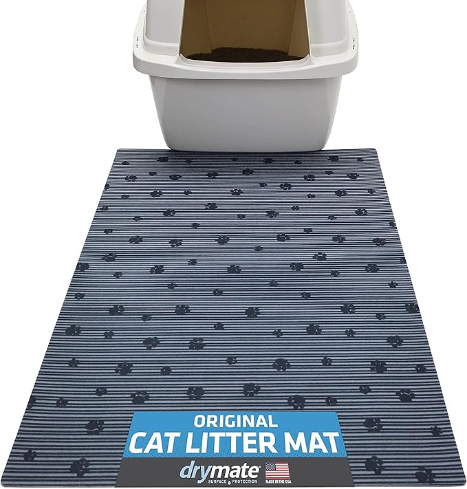 Drymate Original Cat Litter Mat, Contains Mess from Box, Protects Floors, Urine-Proof, Machine Washable, Soft on Kitty Paws, Absorbent, Waterproof (USA Made, Recycled Content) (20”x28”)(GreyStripePaw)