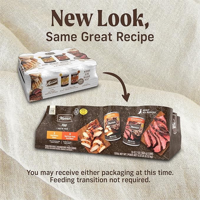 Merrick Grain Free Premium and Natural Canned Dog Food, Soft and Healthy, Real Beef and Chicken Variety Pack - (Pack of 1) 9.5 lb. Cans