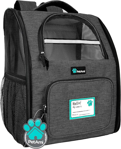 PetAmi Dog Backpack Carrier for Small Large Cat, Pet, Puppy, Ventilated Pet Hiking Backpack Travel Bag, Airline Approved Cat Backpack Carrier, Camping Biking Dog Bag Up to 18lbs Pet, Charcoal