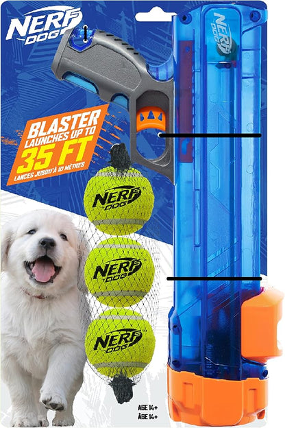 Nerf Dog Tennis Ball Blaster Dog Toy,12 Inch Translucent Blaster with 3 Balls