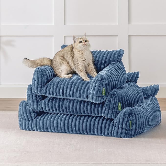 Cute Couch Bed for Pets, Supportive Cat Sofa for Indoor Cats, Small Dog Sofa Bed for Small Dogs, Blue, 24 inches