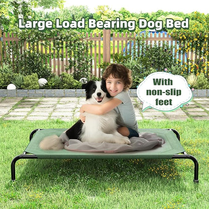 Simple Trending Raised Bed for Large Dog, Waterproof L Pet Cot, Breathable Big Bed Load 300lb, Green