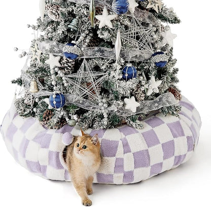 Lesure Cat Tunnel Bed for Indoor Cats - Cute Cat Donut Tunnel Toys for Small Large Cats with Washable Circle Cushion, Round Pet Peekaboo Cave Toy for Kitten/Puppy/Rabbit, Standard Lavender Checks