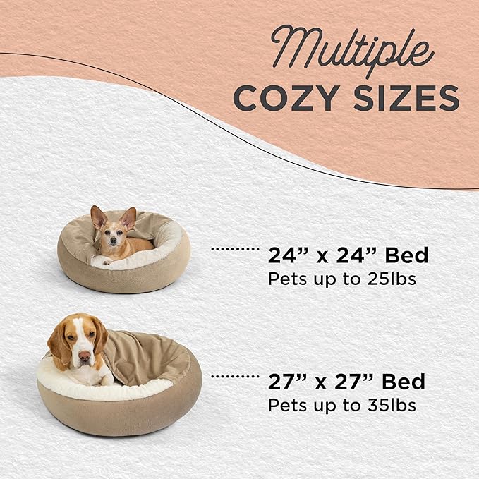 Best Friends by Sheri Cozy Cuddler Ilan Covered Cat and Dog Bed with Attached Blanket, Wheat, 24"x24"