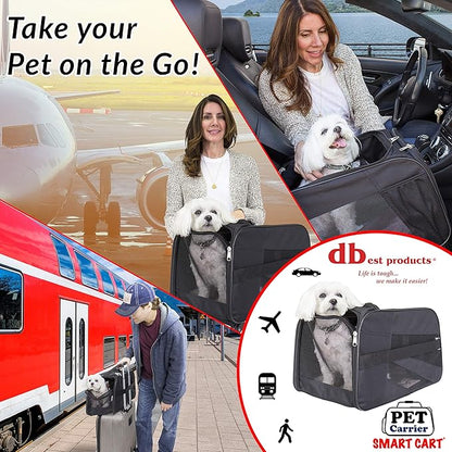 dbest products Pet Smart Cart Carrier, Medium, Black, Soft Sided Collapsible Folding Travel Bag, Dog Cat Airline Approved Tote Luggage Backpack