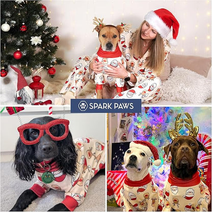 Spark Paws Dog Christmas Pajama, Dog Recovery Suit Male, Onesie, Ultra-Soft and 4-Way Stretch, for Small Medium and Large Breeds - Santa and Rudolph - XL