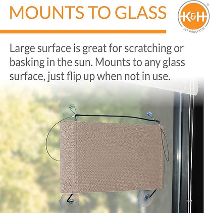 K&H Pet Products EZ Mount Cat Window Perch Kitty Sill Scratcher Cradle, Sturdy Window Perch for Large Cats, Steel Frame Scratcher Hammock with Strong Suction Cups for Glass - 20 X 11in Cardboard