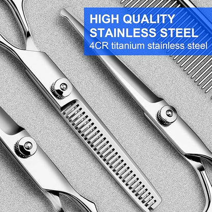 Professional 6 in1 Dog Grooming Scissors Kit, Titanium Coated Dog Scissors for Grooming, Grooming Shears Kit for Dogs Cat Pet At Home