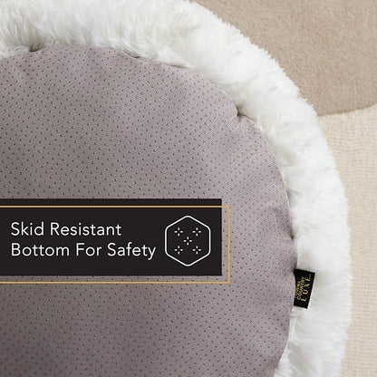 Town & Country Luxe CuddleTown Fuzzy Solid Donut Pet Bed, Soft, Cozy & Calming, Non-Slip Bottom, 100% Machine Washable, Cream, Small 24"x24"x7" Round