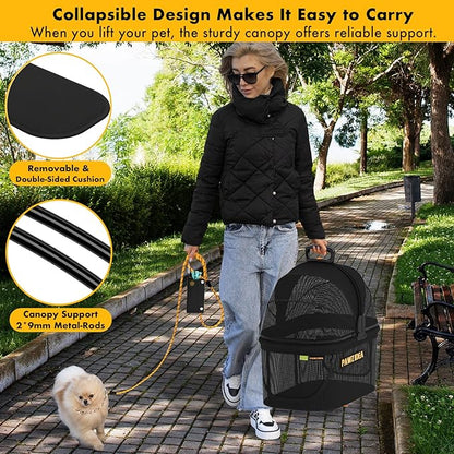PAWZIDEA Double Pet Stroller with 2 Detachable Carriers, Portable Dog Crate for Car Travel & TSA-Approved Expandable Cat Carrier, Foldable Lightweight Jogger Stroller for 2–4 Cats or Small/Medium Dogs