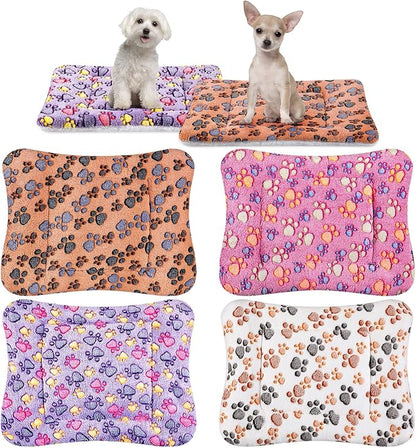 4 Pack Ultra Soft Dog Cat Bed Mat with Cute Prints Reversible Fleece Dog Crate Kennel Pad Cozy Washable Thickened Hamster Guinea Pig Pet Bed Mat for Small Animals(23 x 18 Inches,Vivid Color)